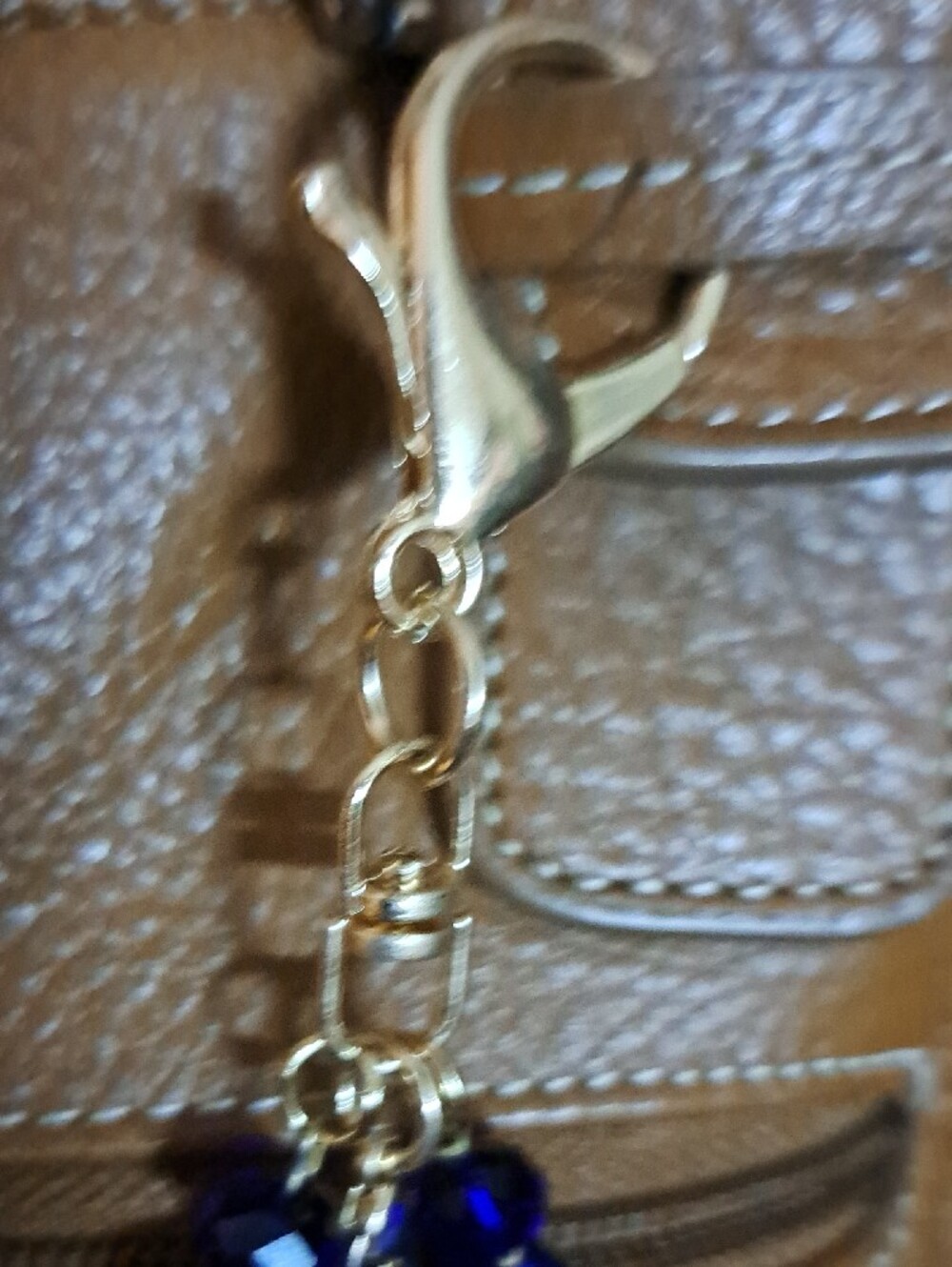 Hand Crafted Royal Blue Tassel & Stone Bag Purse Charm Keychain - Picture 5 of 6